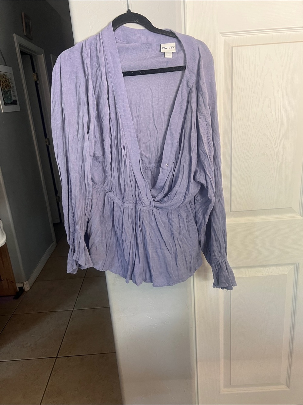 Ava & Viv Light Lavender Draped V-Neck Blouse